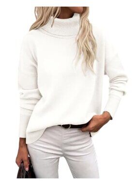 Chunky Knitted Turtleneck Sweater Oversized High Low Hem Pullover
